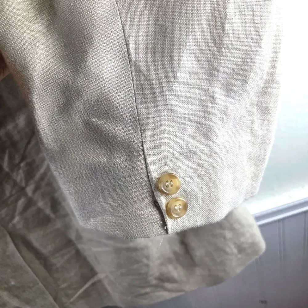 Men's Eddie Bauer 100% Belgian Linen Two Button Beige Blazer Sportscoat Size 50T